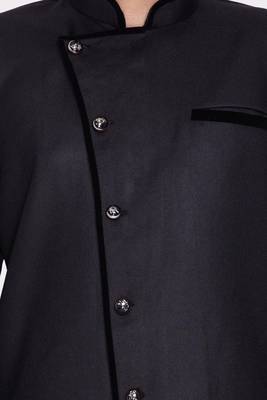 Black art silk plain Sherwani for men's traditional look. 2
