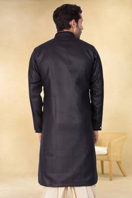 Black art silk plain Sherwani for men's traditional look. 3
