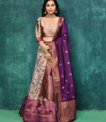 Elora silk zari weaving work semi stitched lehenga for women (Chikoo)