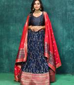 Elora silk zari weaving work semi stitched lehenga for women (Navy Blue)