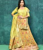 Elora silk zari weaving work semi stitched lehenga for women (Light Yellow)