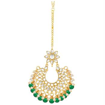 I Jewels Traditional Gold Plated Kundan Pearl Wedding Choker Jewellery Set Earrings & Maang Tikka for Women (K7077G) 5