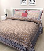 Texstylers gold floral jaipuri print 144 tc double bedsheet with 2 pillow covers
