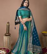 Elora silk zari weaving work semi stitched lehenga for women(Green-Blue)
