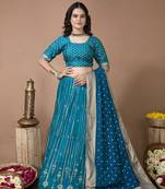 Elora silk zari weaving work semi stitched lehenga for women(Rama Blue)