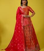 Elora silk zari weaving work semi stitched lehenga for women(Orange)