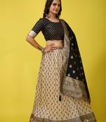 Elora silk zari weaving work semi stitched lehenga for women(Cream)