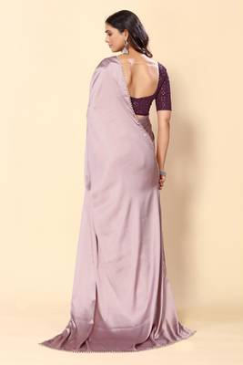Avanshee Solid Mauve Satin Plain Saree 2