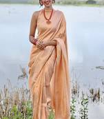 Peach Classic Designer Soft Silk  Zari Work Traditional Wear Saree