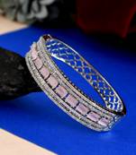 Women silver plated ad pink stone studded bangle srtyle bracelet