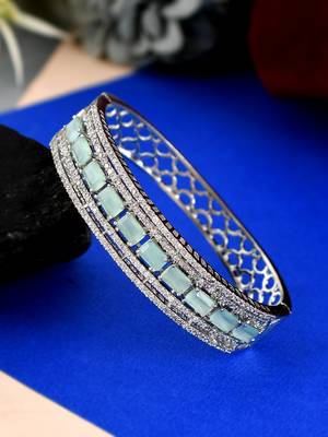 Women silver plated ad sea green stone studded bangle srtyle bracelet 1