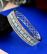 Women silver plated ad sea green stone studded bangle srtyle bracelet