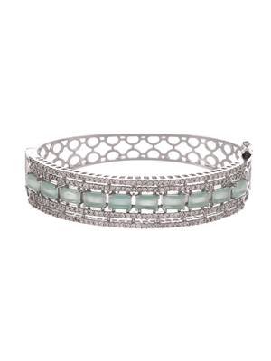 Women silver plated ad sea green stone studded bangle srtyle bracelet 3