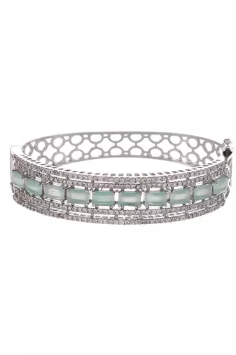 Women silver plated ad sea green stone studded bangle srtyle bracelet