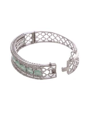 Women silver plated ad sea green stone studded bangle srtyle bracelet 4