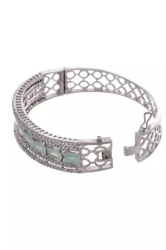 Women silver plated ad sea green stone studded bangle srtyle bracelet