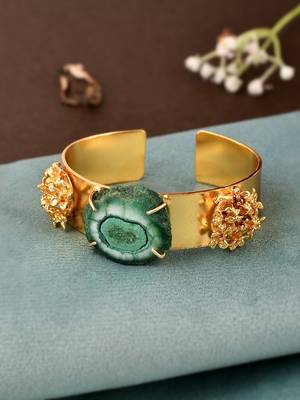 Gold plated green stone studded kada bracelet 1