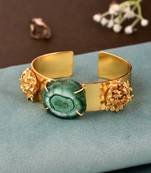 Gold plated green stone studded kada bracelet