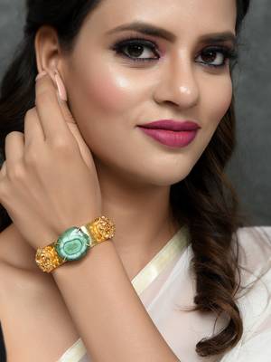 Gold plated green stone studded kada bracelet 2