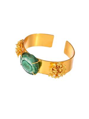 Gold plated green stone studded kada bracelet 3
