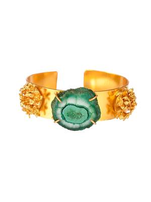 Gold plated green stone studded kada bracelet 4