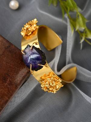 Gold plated purple stone studded kada bracelet 1