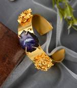 Gold plated purple stone studded kada bracelet