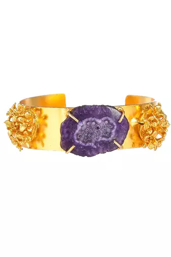 Gold plated purple stone studded kada bracelet