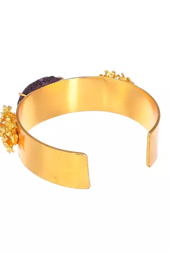 Gold plated purple stone studded kada bracelet