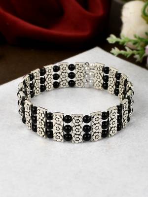 Womn black & silver brass cuff bracelet 1