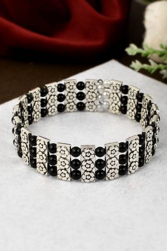 Womn black & silver brass cuff bracelet