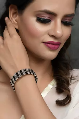 Womn black & silver brass cuff bracelet