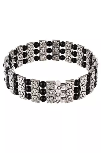 Womn black & silver brass cuff bracelet