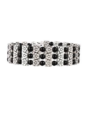 Womn black & silver brass cuff bracelet 4