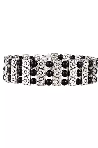 Womn black & silver brass cuff bracelet