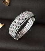 Silver plated green & pink ad stone studded traditonal kada bracelet