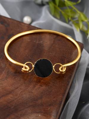 Gold plated western black stone kada bracelet for women 1