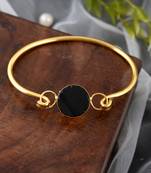 Gold plated western black stone kada bracelet for women