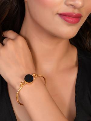 Gold plated western black stone kada bracelet for women 2