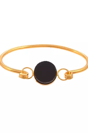 Gold plated western black stone kada bracelet for women
