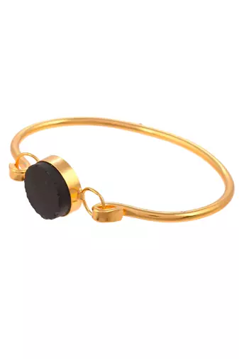 Gold plated western black stone kada bracelet for women