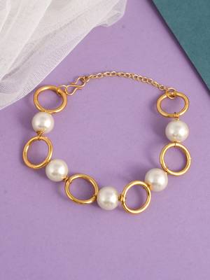 Gold plated pearl chain bracelet 1