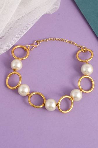 Gold plated pearl chain bracelet