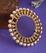 Gold plated kundan pearl heavy gokhru kada bracelet
