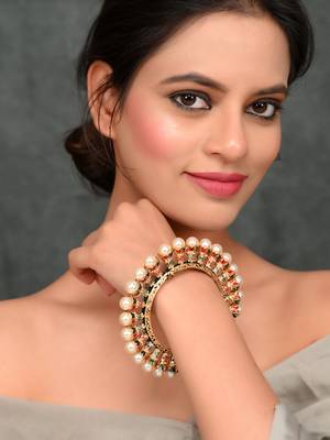 Gold plated kundan pearl heavy gokhru kada bracelet 2