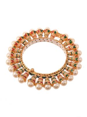 Gold plated kundan pearl heavy gokhru kada bracelet 3