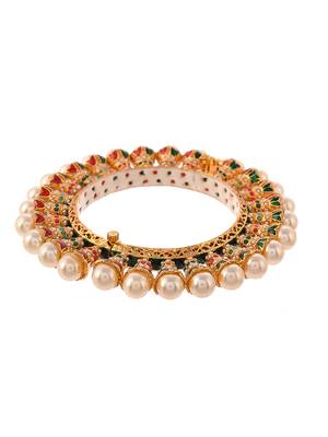 Gold plated kundan pearl heavy gokhru kada bracelet 4