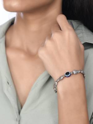 Silver plated oxidised evil eye bracelet 1