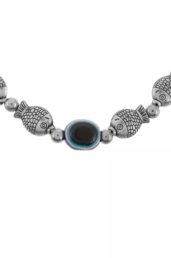 Silver plated oxidised evil eye bracelet