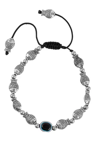 Silver plated oxidised evil eye bracelet